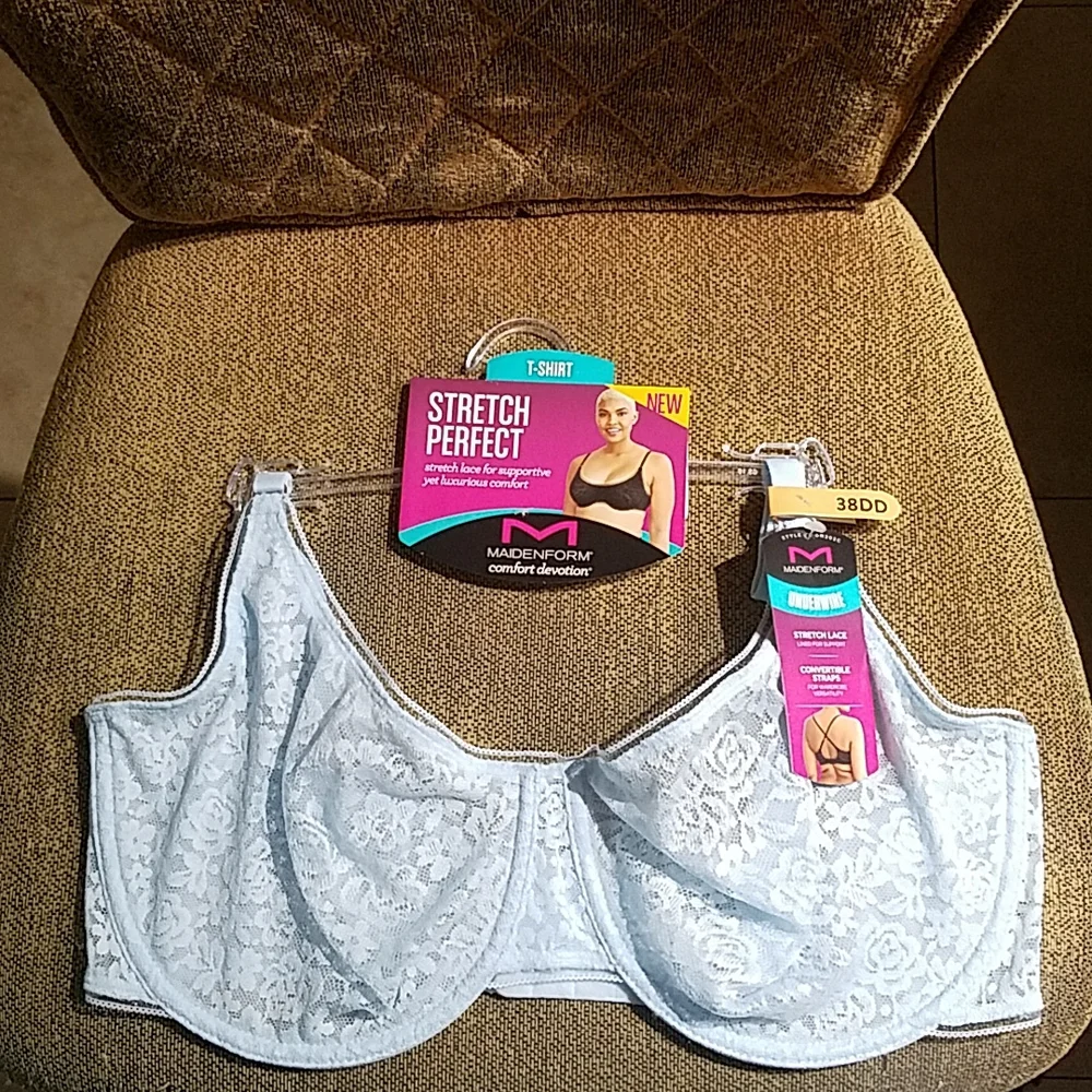 Maidenform Pure Comfort Stretch Lace Demi Underwire Blue Floral Lace Bra NWT - Picture 1 of 3